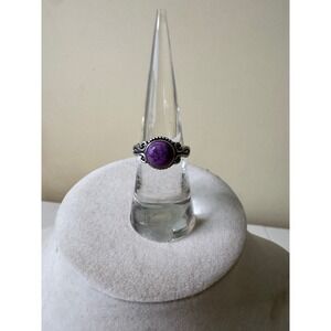 Purple Gemstone Sterling Silver Ring Statement Boho Women's Size 6 Whimsical